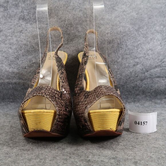 Saks Fifth Avenue Shoes Womens 9 Platform Pumps Slingback Peep Toe Snake Fashion - Picture 2 of 16